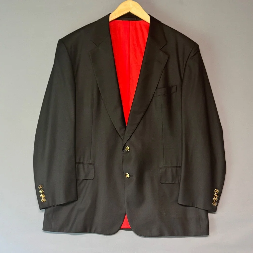 Carroll & Co by Chester Barrie Black Wool Blazer 46 R England Gold Crest Buttons